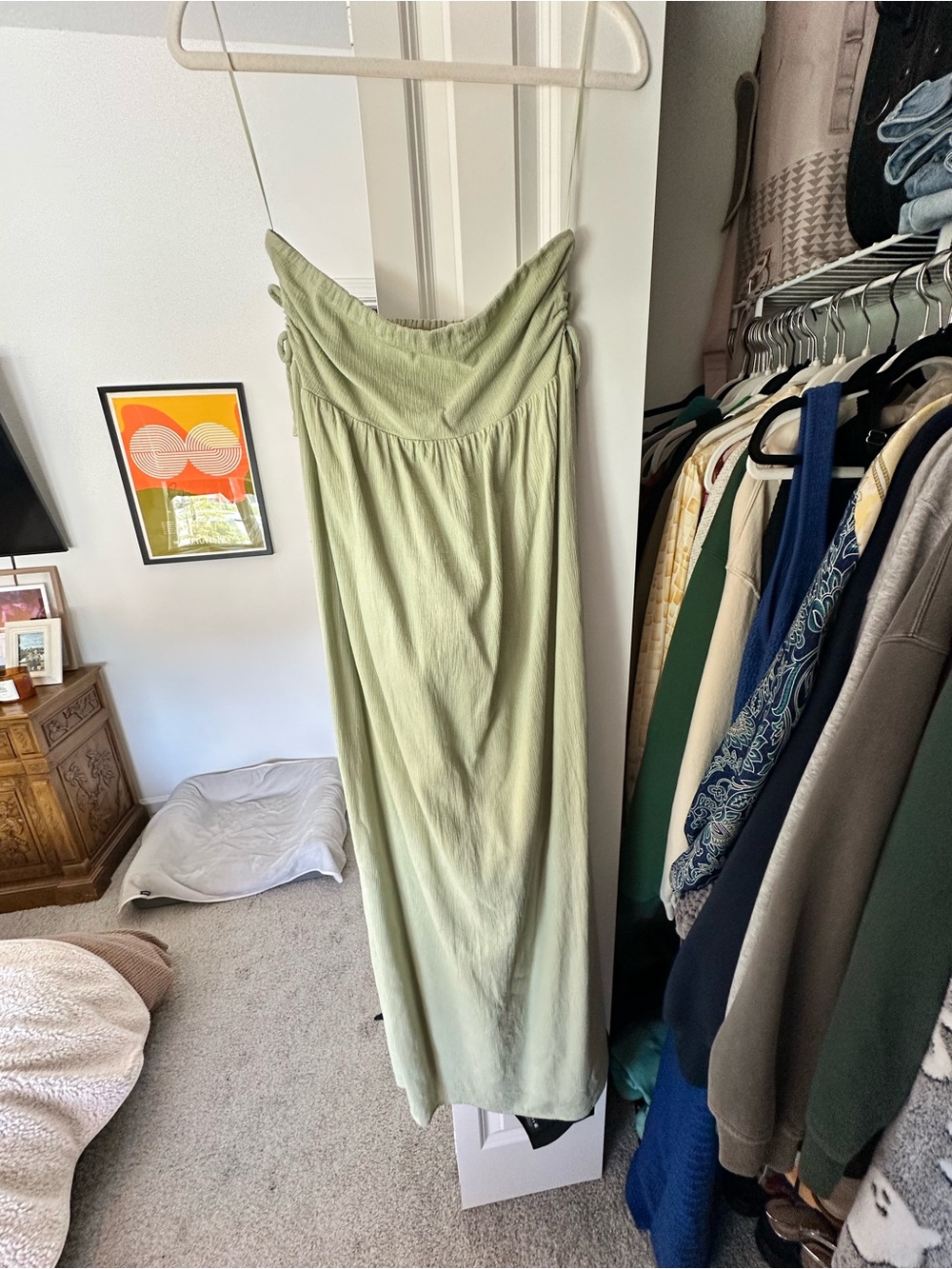 Rhythm Light Sage Green Strapless Maxi Dress